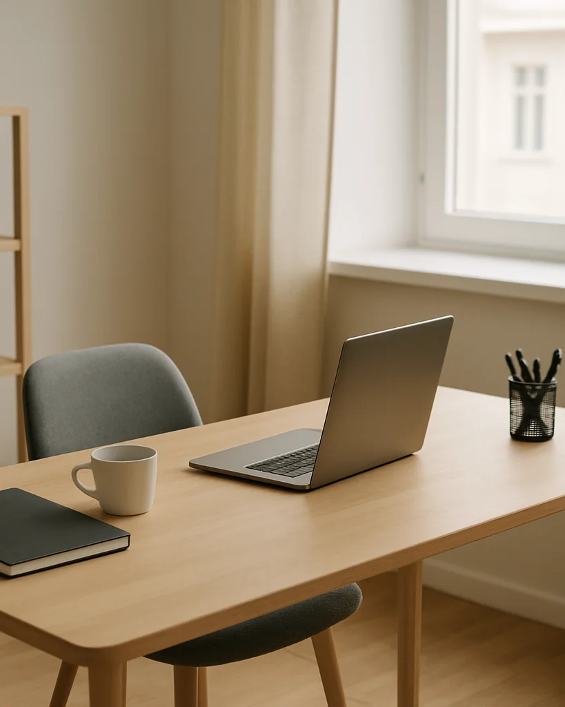 Editorial business photography of a calm, uncluttered workplace i